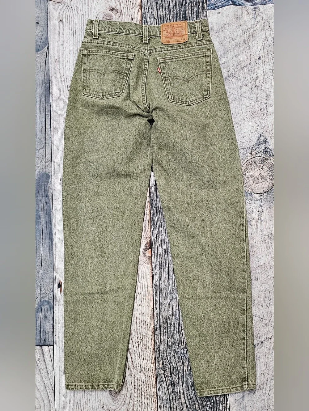Vintage Levi's 90s Made In USA 550 Green Acid Wash Tapered Slim Jeans Size 31x34